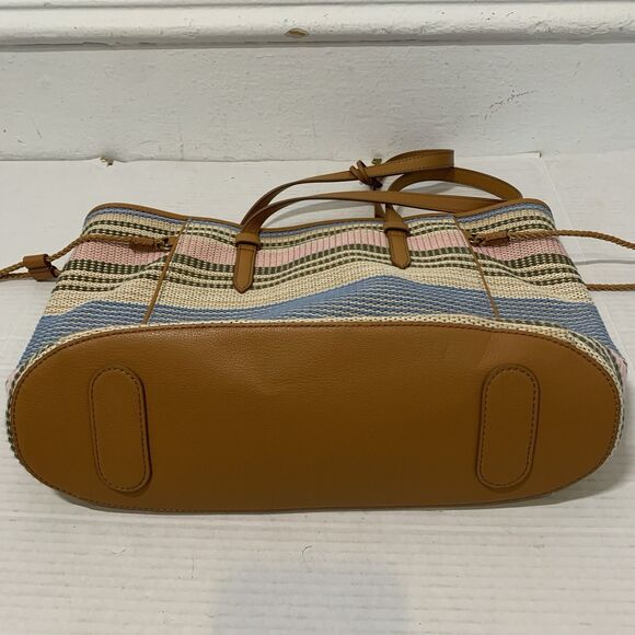 Fossil Tote Charlie Ecru Multi Stripe Pink Blue Shoulder Bag Purse NWOT - Picture 10 of 12
